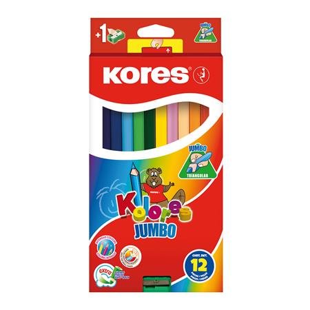 Farebné ceruzky, trojhranný tvar, hrubé, KORES "Jumbo", 12 rôznych farieb