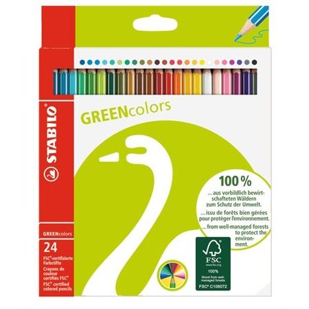 Farebné ceruzky, šesťhranné, STABILO "GreenColours", 24 farieb
