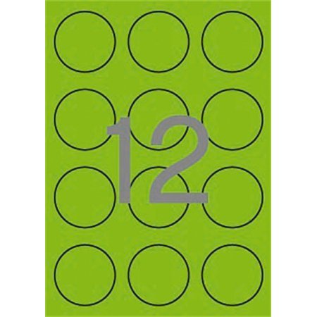 Etikety, okrúhle, priemer: 60 mm, farebné, APLI, neónové zelené, 240 etikiet/bal