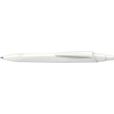 Gulôčkové pero, 0,5 mm, stláčací mechanizmus, biela farba tela, SCHNEIDER „Reco”, modré