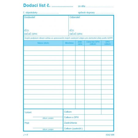 Dodací list A5 - 100 list