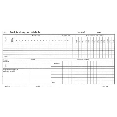 Predpis stravy pre oddelenie 2/3 A4 