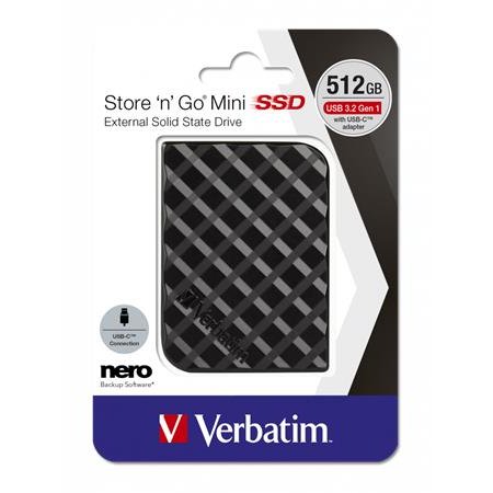 SSD (externý disk), 512GB, USB 3.2 VERBATIM "Store n Go Mini", čierna