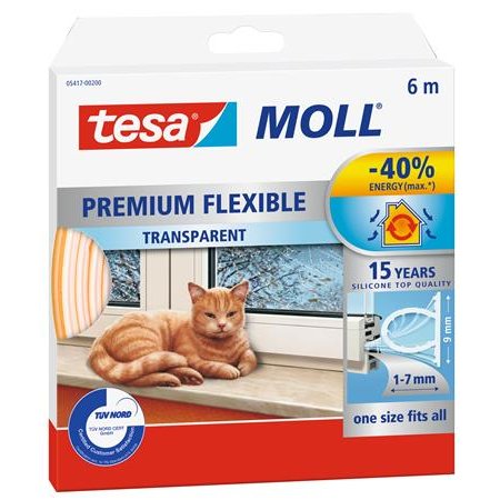 Samolepiace silikónové tesnenie, 9 mm x 6 m, TESA "tesamoll® Premium Flexible", priehľadná