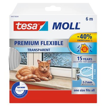 Samolepiace silikónové tesnenie, 9 mm x 6 m, TESA "tesamoll® Premium Flexible", priehľadná