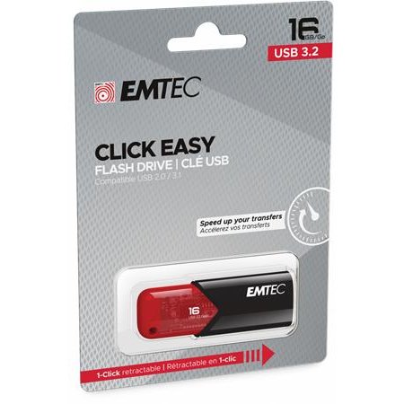 USB kľúč, 16GB, USB 3.2, EMTEC "B110 Click Easy", čierna-červená