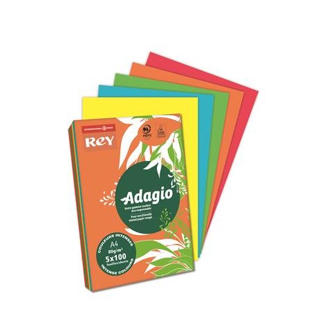 Kopírovací papier, farebný, A4, 80 g, 5x100 listov, REY "Adagio", mix intenzívnych farieb