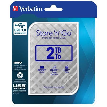 2,5" HDD (pevný disk), 2TB, USB 3.0, VERBATIM "Store n Go", strieborná