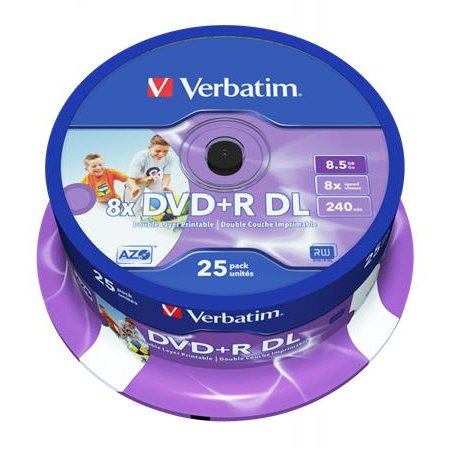 DVD+R disk, dvojvrstvový, potlačiteľný, no-ID, 8,5GB, 8x, 25 ks, cake box, VERBATIM "Double Layer"