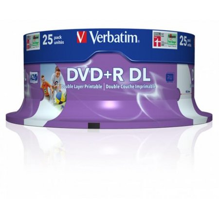 DVD+R disk, dvojvrstvový, potlačiteľný, no-ID, 8,5GB, 8x, 25 ks, cake box, VERBATIM "Double Layer"