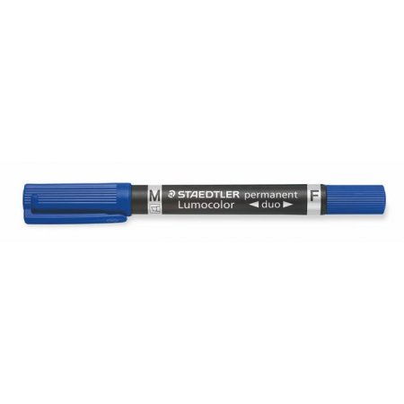 Permanentný popisovač, F/M, 0,6/1,5 mm, kužeľový hrot, s 2 hrotmi, STAEDTLER "Lumocolor Duo", modrý