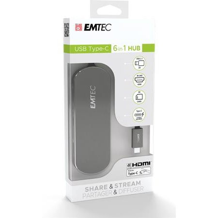 USB HUB, USB-C/USB 3.1/HDMI/SD karta, EMTEC "T650C"