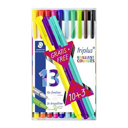 Liner, sada, 0,3 mm, STAEDTLER "Triplus 334", 10+3 rôznych farieb