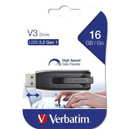 USB kľúč, 16GB, USB 3.2, 60/12 MB/s, VERBATIM "V3", čierno-sivá