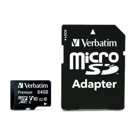 Pamäťová karta, microSDXC, 64GB, CL10/U1, 90/10 MB/s, s adaptérom, VERBATIM "Premium"