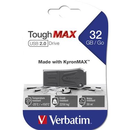 USB kľúč, 32GB, USB 2.0, extra odolný, VERBATIM "ToughMAX", čierna