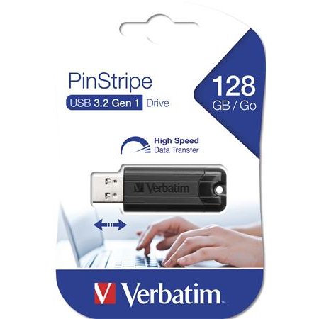 USB kľúč, 128GB, USB 3.2, VERBATIM "Pinstripe", čierna