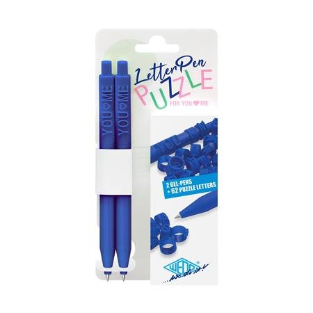 Gélové pero, stláčací mechanizmus, so 62 krúžkami na písmená, 2, WEDO "Letter Pen Puzzle", modrá