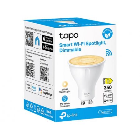 Smart LED žiarovka, GU10 spot, 2,9W, 350lm, 2700K, Wi-Fi, TP-LINK "Tapo L610"