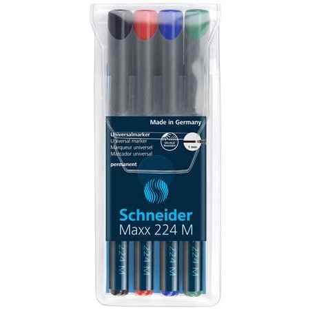 Permanentný popisovač, sada, OHP, 1 mm, SCHNEIDER "Maxx 224 M", 4 rôzne farby