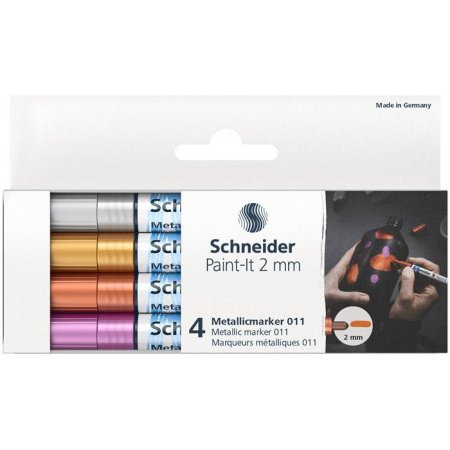 Akrylový popisovač, sada,  2 mm, SCHNEIDER "Paint-It 011", 4 rôzne farby