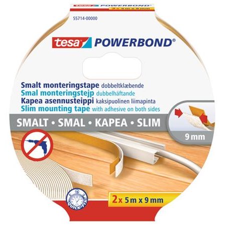 Montážna páska, úzka, 2 x 9 mm x 5 m, TESA, "Powerbond"