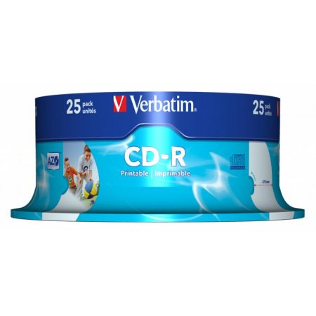 CD-R disk, potlačiteľný, matný, ID, AZO, 700MB, 52x, 25 ks, cake box, VERBATIM