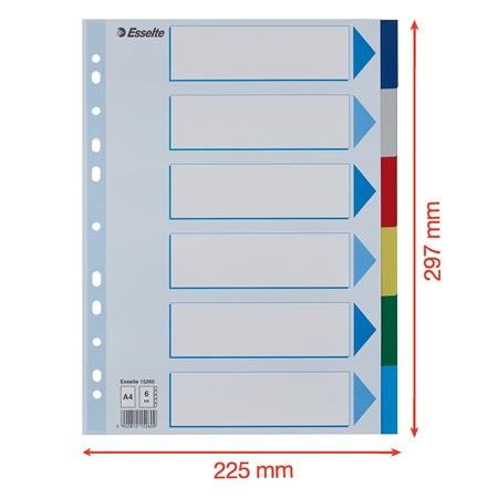 Register, plastový, A4, 6 dielny, ESSELTE