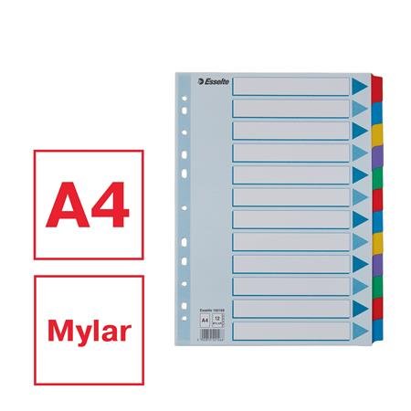 Register, laminovaný kartón, A4, 12 részes, ESSELTE "Mylar", farebný