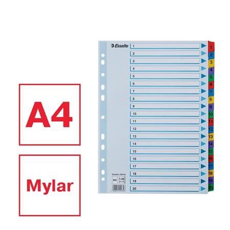 Register, kartón, A4, 1-20, ESSELTE "Mylar"