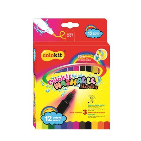 Fixky, sada, vyprateľné, COLOKIT "Washable Markers", 12 rôznych farieb