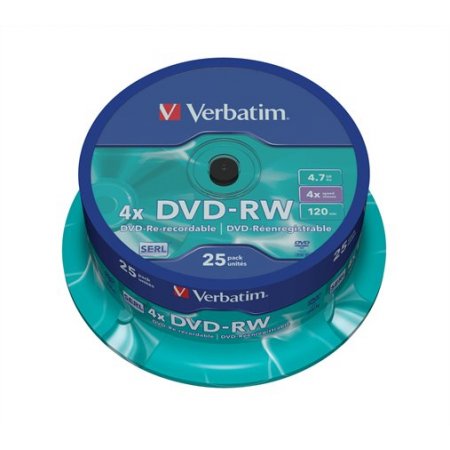 DVD-RW disk prepisovateľný, 4,7GB, 4x, 25 ks, cake box, VERBATIM