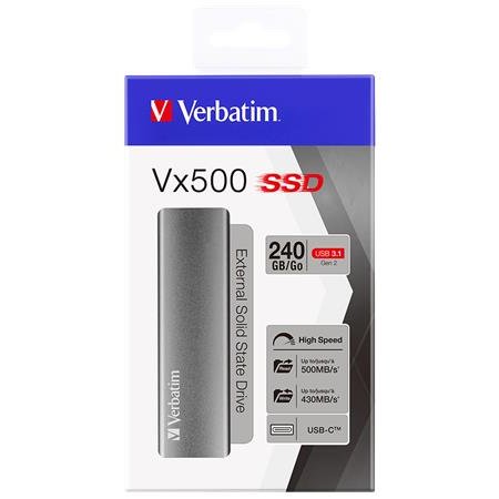 SSD (externá pamäť) 240 GB, USB 3.1, VERBATIM "Vx500", sivá