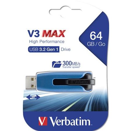 USB kľúč, 64GB, USB 3.2, 175/80 MB/sec, VERBATIM "V3 MAX", modro-čierna