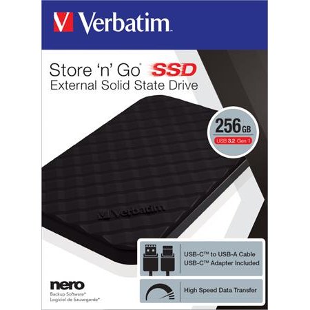 SSD (externá pamäť), 256GB, USB 3.2 VERBATIM "Store n Go", čierna