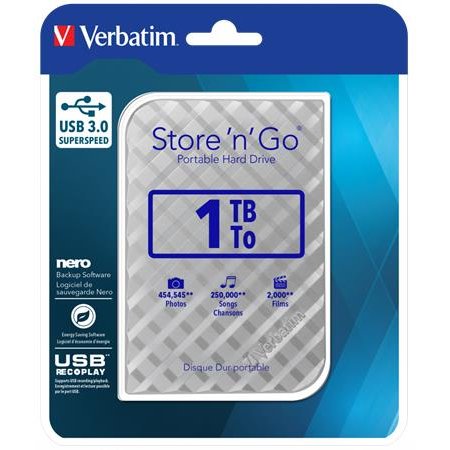 2,5" HDD (pevný disk), 1TB, USB 3.0, VERBATIM "Store n Go", strieborná