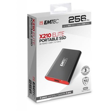 SSD (vonkajšia pamäť), 256GB, USB 3.2, 500/500 MB/s, EMTEC "X210"