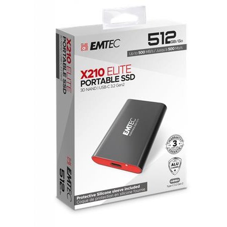 SSD (vonkajšia pamäť), 512GB, USB 3.2, 500/500 MB/s, EMTEC "X210"