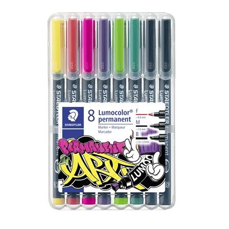 Permanentný popisovač, sada,  STAEDTLER "Lumocolor Permanent ART 31", 8 rôznych farieb a hrúbok