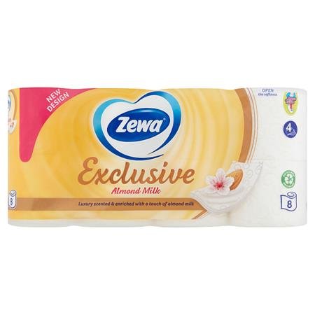 Toaletný papier, 4-vrstvový, malý kotúč, 8 kotúčov, ZEWA "Exclusive", almond milk