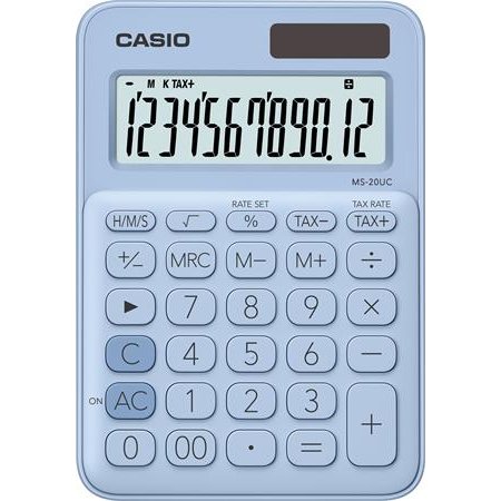 Kalkulačka, stolová, 12-miestna, CASIO "MS 20UC", svetlomodrá