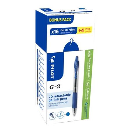 Gélové pero, 0,25 mm, stláčací mechanizmus, PILOT "G-2, Bonus Pack", modrá