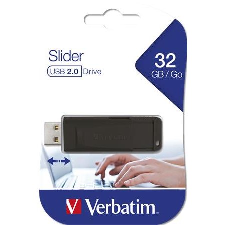 USB kľúč, 32GB, USB 2.0, VERBATIM "Slider", čierny