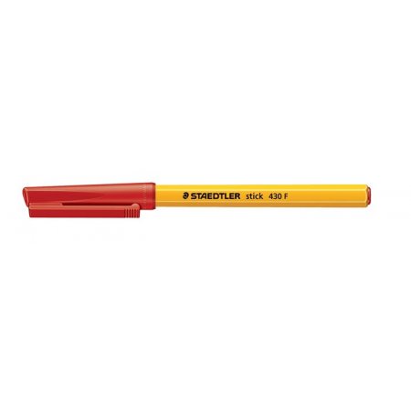 Guľôčkové pero, 0,3 mm, s vrchnákom, STAEDTLER "Stick 430 F", červené