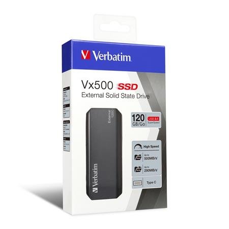 SSD (externá pamäť) 120 GB, USB 3.2 Gen2, VERBATIM "Vx500", sivá