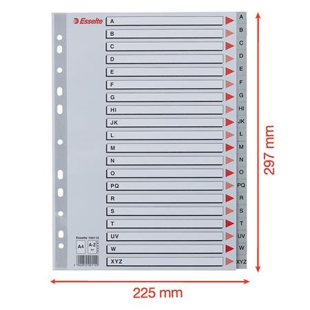 Register, plastový, A4, A-Z, ESSELTE, sivý
