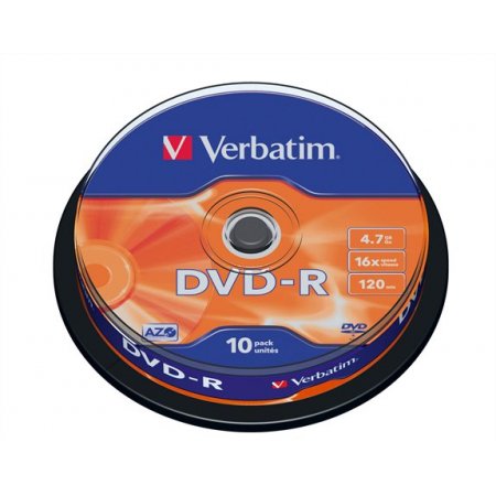 DVD-R disk, AZO,  4,7GB, 16x, 10 ks, cake box, VERBATIM