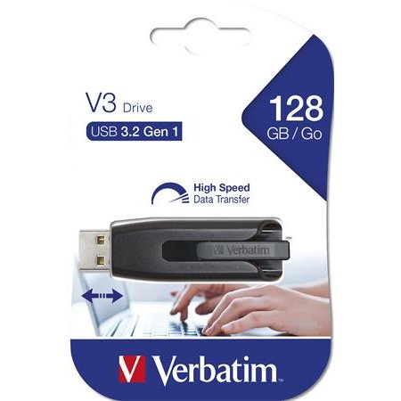 USB kľúč, 128GB, USB 3.2, 80/25 MB/sec, VERBATIM "V3", čierno-sivá