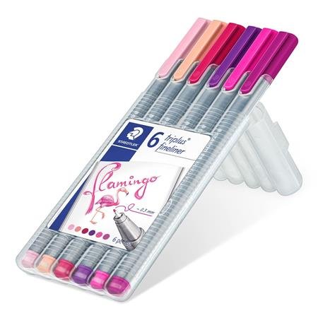 Liner, sada, 0,3 mm, STAEDTLER "Triplus 334", 6 flamingo farieb