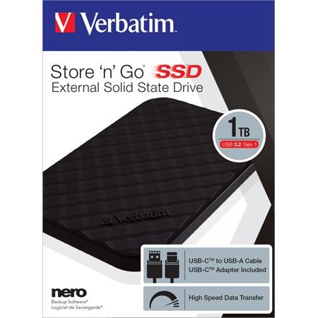 SSD (externá pamäť), 1TB, USB 3.2, VERBATIM "Storen Go", čierna